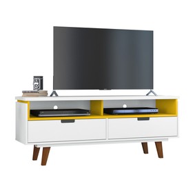 Rack Vintage Levis Até 60 Polegadas 2 Gavetas Branco/Amarelo - Olivar Móveis