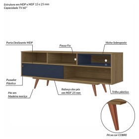 Rack Retro Lyon Freijó/Azul Navy - Olivar Móveis