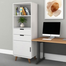 Estante Vintage Paris 1 Porta 2 Gavetas Branco - Olivar Móveis