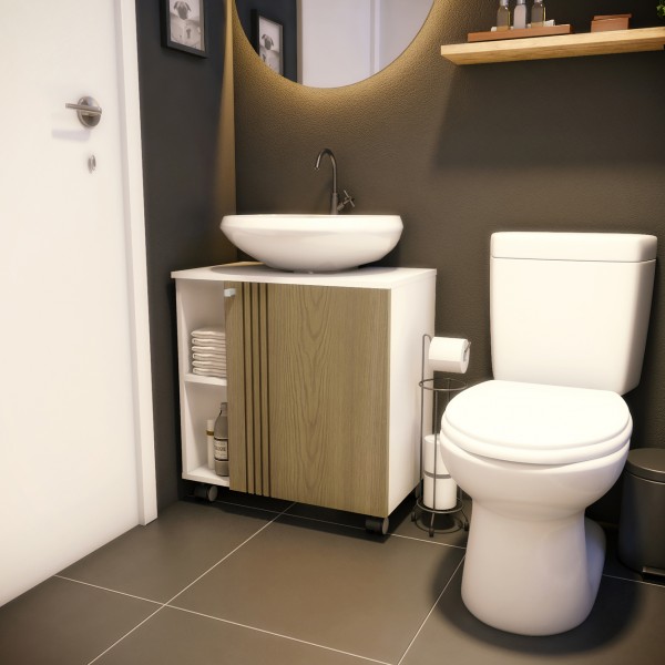 Gabinete Pia Banheiro Branco/Freijo Projemob