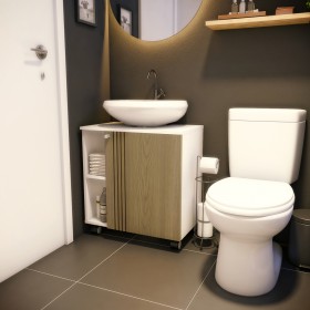 Gabinete Pia Banheiro Branco/Freijo Projemob