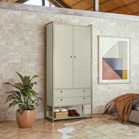 Guarda-Roupa Closet Industrial com Estrutura de Metal 2 Portas 2 Gavetas Cabideiro - Off White