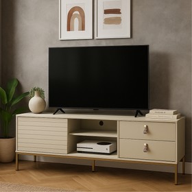 Rack Industrial Frizado Dior P/Tvs Até 65 Polegadas 162cm 2 Gavetas Off White - Olivar Móveis