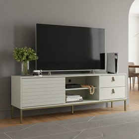 Rack Industrial Frizado Dior P/Tvs Até 65 Polegadas 162cm 2 Gavetas Off White - Olivar Móveis