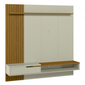 Painel Decor Ripado P/Tvs Até 65 Polegadas C/ Nicho Suspenso 180cm Off White/Cedro - Olivar Móveis