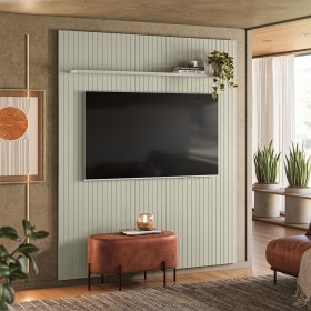 Painel Uno Ripado P/Tvs Até 65 Polegadas C/Prateleira 180cm Off White - Olivar Móveis
