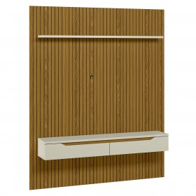 Painel Duetto Ripado P/Tvs Até 65 Polegadas C/Nicho Suspenso 180cm Cedro/Off White - Olivar Móveis