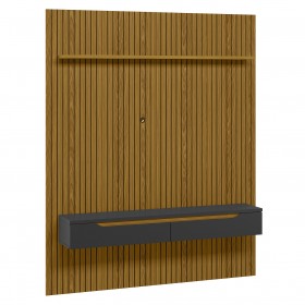 Painel Duetto Ripado P/Tvs Até 65 Polegadas C/Nicho Suspenso 180cm Cedro/Preto - Olivar Móveis