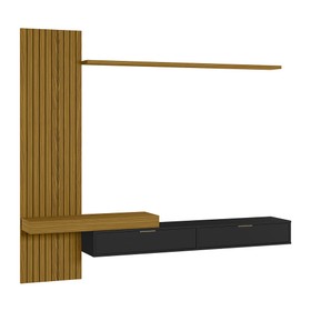 Painel Italy Ripado P/Tvs Até 65 Polegadas 205cm TV na Parede Nicho C/Portas Basculante Cedro/Preto - Olivar Móveis