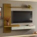 Painel Italy Ripado P/Tvs Até 65 Polegadas 205cm TV na Parede Nicho C/Portas Basculante Cedro/Off White - Olivar Móveis