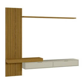 Painel Italy Ripado P/Tvs Até 65 Polegadas 205cm TV na Parede Nicho C/Portas Basculante Cedro/Off White - Olivar Móveis