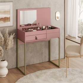 Penteadeira Industrial Lady C/Espelho Organizadora de Maquiagem C/Gaveta Rose - Olivar Móveis