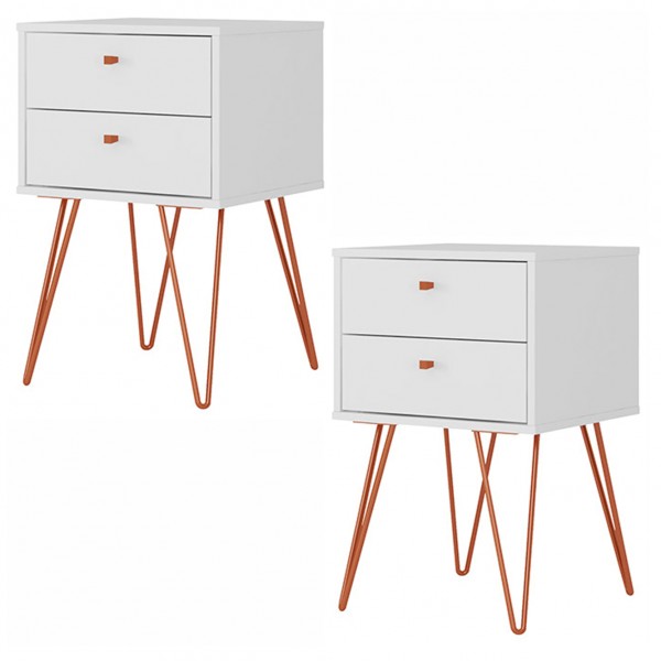 Kit Mesa de Cabeceira Retrô Pés Metal Bled Branco - Olivar Móveis