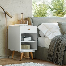 Kit Mesa de Cabeceira Retrô Plus Branco 1 Gaveta - Olivar Móveis