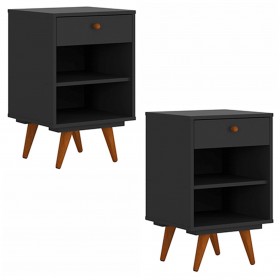Kit Mesa de Cabeceira Retrô Plus Preto 1 Gaveta - Olivar Móveis
