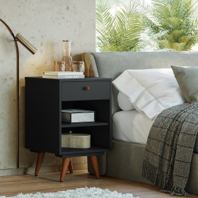 Kit Mesa de Cabeceira Retrô Plus Preto 1 Gaveta - Olivar Móveis