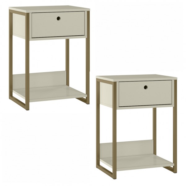 Kit Mesa de Cabeceira Industrial Gaveta Off White - Olivar Móveis