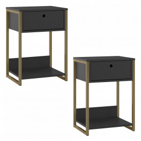 Kit Mesa de Cabeceira Industrial Gaveta Preto - Olivar Móveis