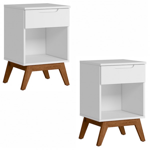 Kit Mesa de Cabeceira Retrô Alpi Gaveta Branco - Olivar Móveis