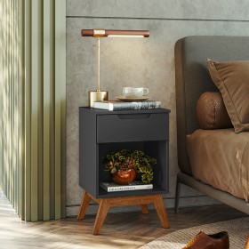 Kit Mesa de Cabeceira Retrô Alpi Gaveta Preto - Olivar Móveis