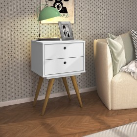 Kit Mesa de Cabeceira Retrô 2 Gavetas Branco - Olivar Móveis
