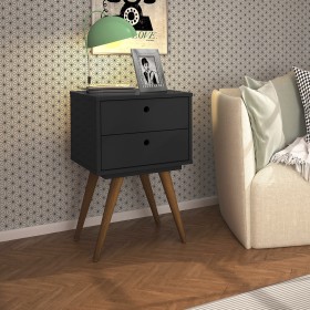 Kit Mesa de Cabeceira Retrô 2 Gavetas Preto - Olivar Móveis