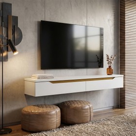 Rack Suspenso Uno P/ Tvs Até 55 Polegadas 160cm 2 Portas Branco/Cedro- Olivar Móveis