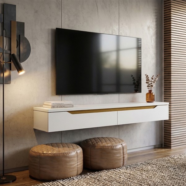 Rack Suspenso Uno P/ Tvs Até 55 Polegadas 160cm 2 Portas Branco/Cedro- Olivar Móveis