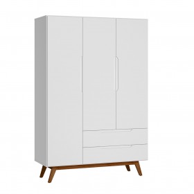 Guarda Roupa Retro Alpi 3 Portas 2 Gavetas Branco - Olivar Móveis
