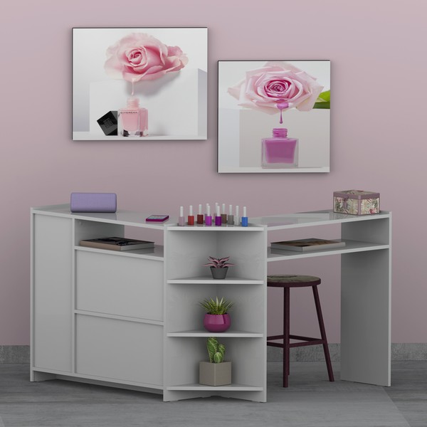 Mesa Manicure L 2 Portas e Gaveteiro Branco - Olivar Móveis