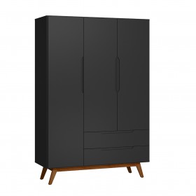 Guarda Roupa Retro Alpi 3 Portas 2 Gavetas Preto - Olivar Móveis