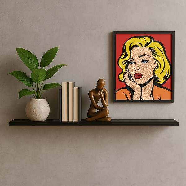 Prateleira Suspensa Uno Line P/Decoração de Ambientes Sala de Estar Quarto Cozinha 135cm Preto - Olivar Móveis