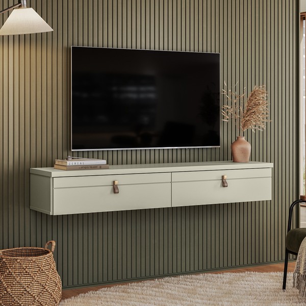 Rack Suspenso Line P/ Tvs Até 50 Polegadas 135cm 2 Portas Off White Bege - Olivar Móveis