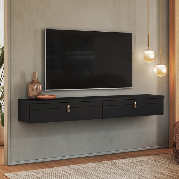 Rack Suspenso Line P/ Tvs Até 55 Polegadas 160cm 2 Portas Preto - Olivar Móveis