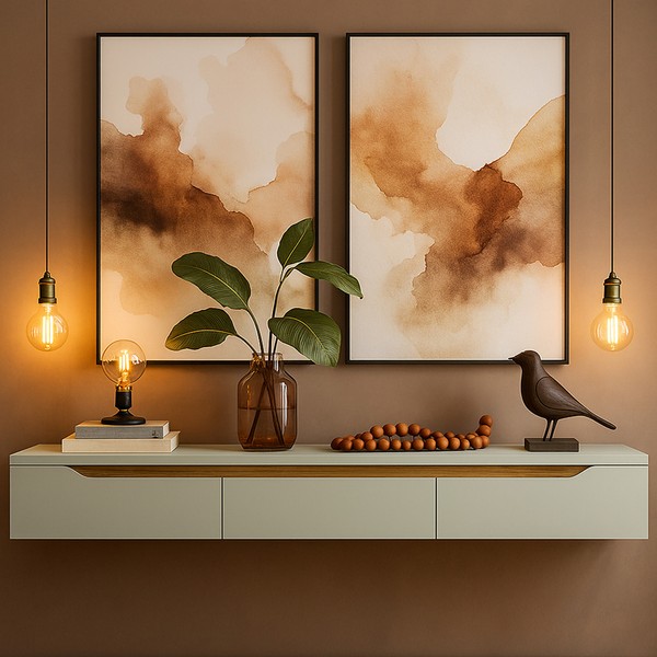 Rack Suspenso Uno P/ Tvs Até 65 Polegadas 180cm 3 Portas Off White/Cedro - Olivar Móveis