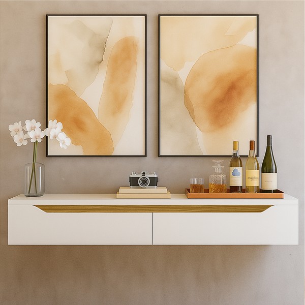 Rack Suspenso Uno P/ Tvs Até 50 Polegadas 135cm 2 Portas Branco/Cedro - Olivar Móveis