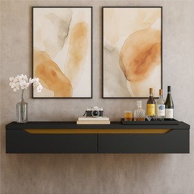 Rack Suspenso Uno P/ Tvs Até 50 Polegadas 135cm 2 Portas Preto/Cedro - Olivar Móveis