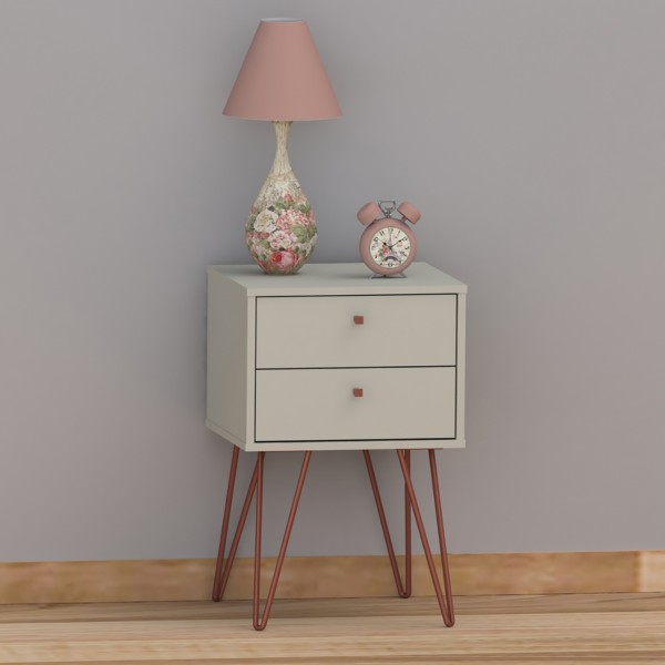 Mesa de Cabeceira Retro Metal Bled 2 Gavetas Off White - Olivar Móveis