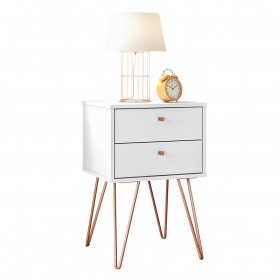 Mesa de Cabeceira Retro Metal Bled 2 Gavetas Branco - Olivar Móveis