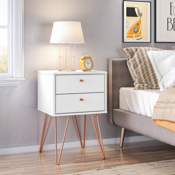 Mesa de Cabeceira Retro Metal Bled 2 Gavetas Branco - Olivar Móveis