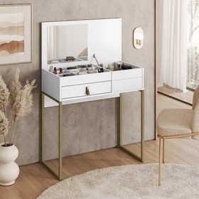 Penteadeira Industrial Lady C/Espelho Organizadora de Maquiagem C/Gaveta Branco - Olivar Móveis