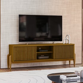 Rack Sereno para TV Até 55 Polegadas com Ripado 2 Portas de Correr 160cm Pés em Madeira Maciça Cedro - Olivar Móveis