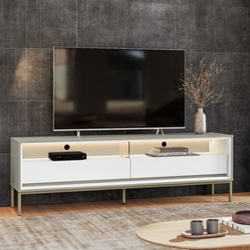 Rack Industrial Fusion para TV Até 65 Polegadas 2 Gavetas 180cm com Iluminação em Led Off White/Branco - Olivar Móveis