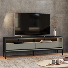 Rack Industrial Fusion para TV Até 65 Polegadas 2 Gavetas 180cm com Iluminação em Led Preto/Off White - Olivar Móveis