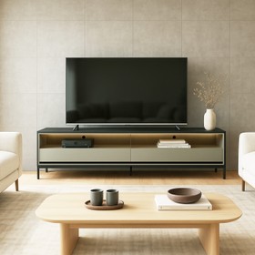 Rack Industrial Fusion para TV Até 65 Polegadas 2 Gavetas 180cm com Iluminação em Led Preto/Off White - Olivar Móveis