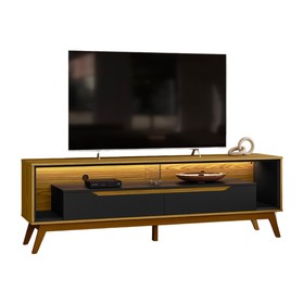 Rack com Led P/ TV 65 Polegadas 175cm Duo Pés Madeira Cedro/Preto – Olivar Móveis