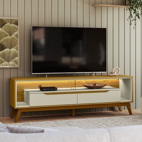 Rack com Led P/ TV 65 Polegadas 175cm Duo Pés Madeira Cedro/Off White – Olivar Móveis