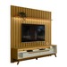 Rack Duo Pés Madeira e Painel Ripado com Led London 177cm TV 70 Polegadas Cedro/Off White – Olivar Móveis