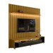 Painel Ripado com Led London 177cm e Rack Loop com Rodízios TV 70 Polegadas Cedro/Preto – Olivar Móveis