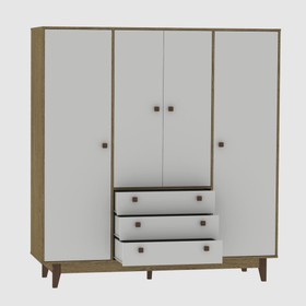 Guarda Roupa Casal Vintage 4 Portas 3 Gavetas Rustik Carvalho/Branco - Olivar Móveis